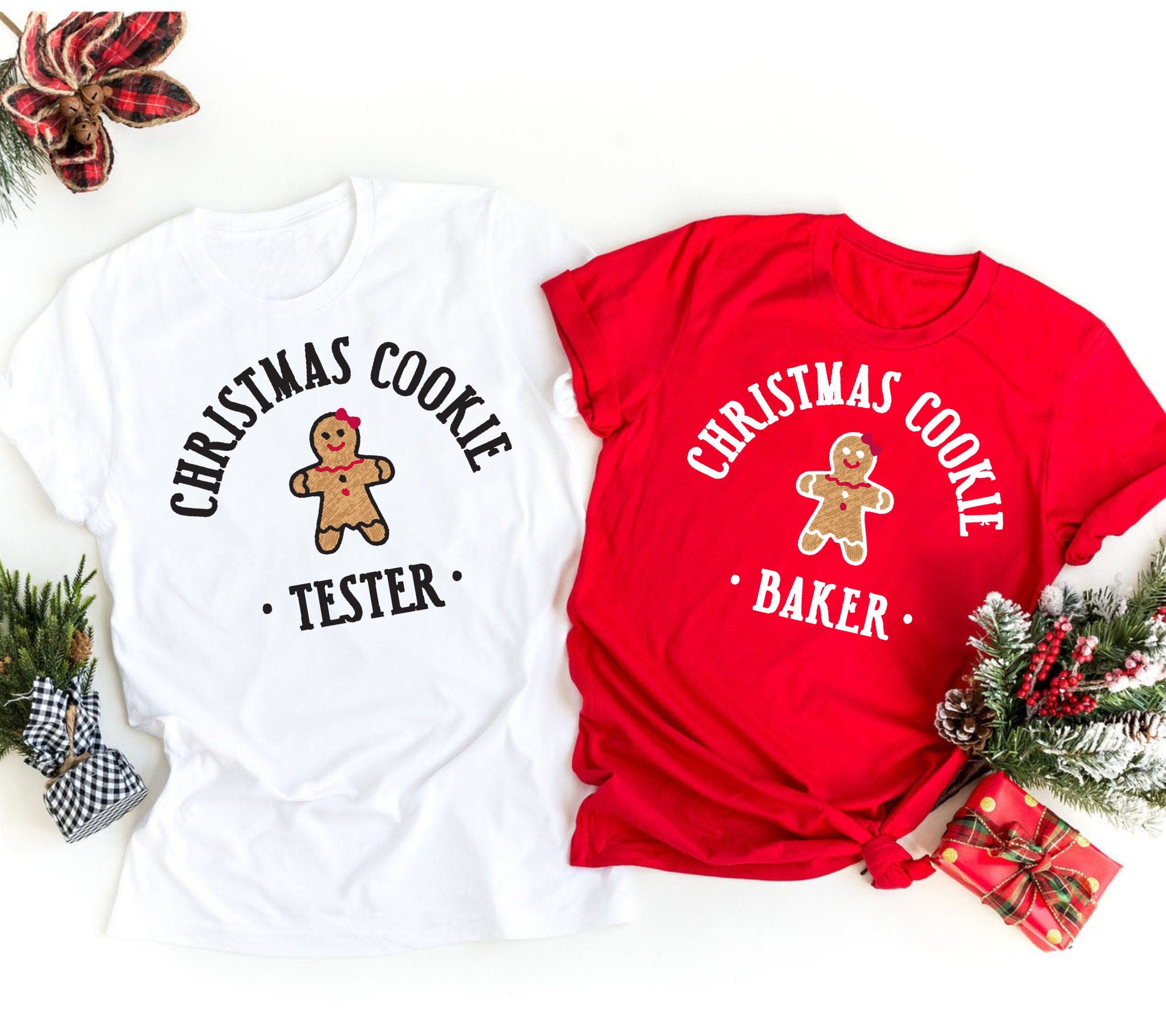 Christmas Cookie Baker Christmas Cookie Tester T-Shirt, Christmas Couple Shirt, Funny Xmas Shirt, Custom Matching Couple Shirts, Xmas Party White