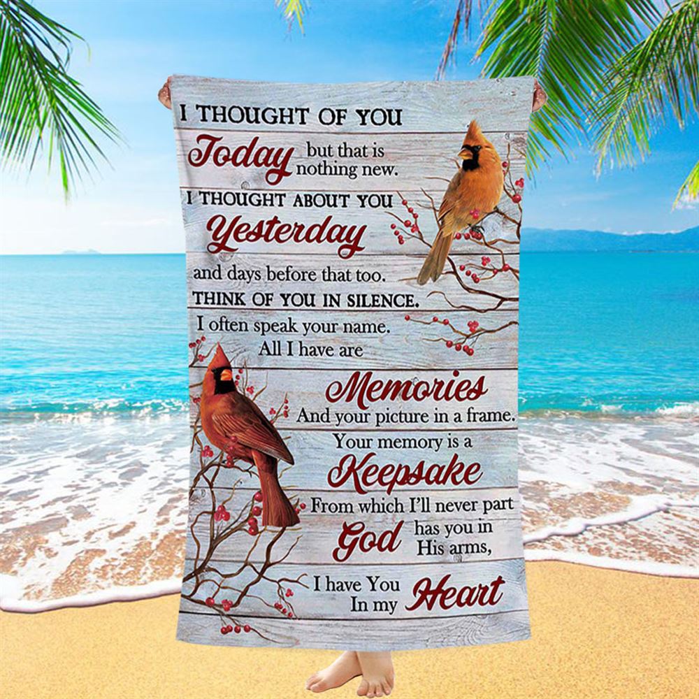 Cardinal Red Cranberry I Thought Of You Today Beach Towel - Bible Verse Beach Towel - Christian Inspirational Beach Towel