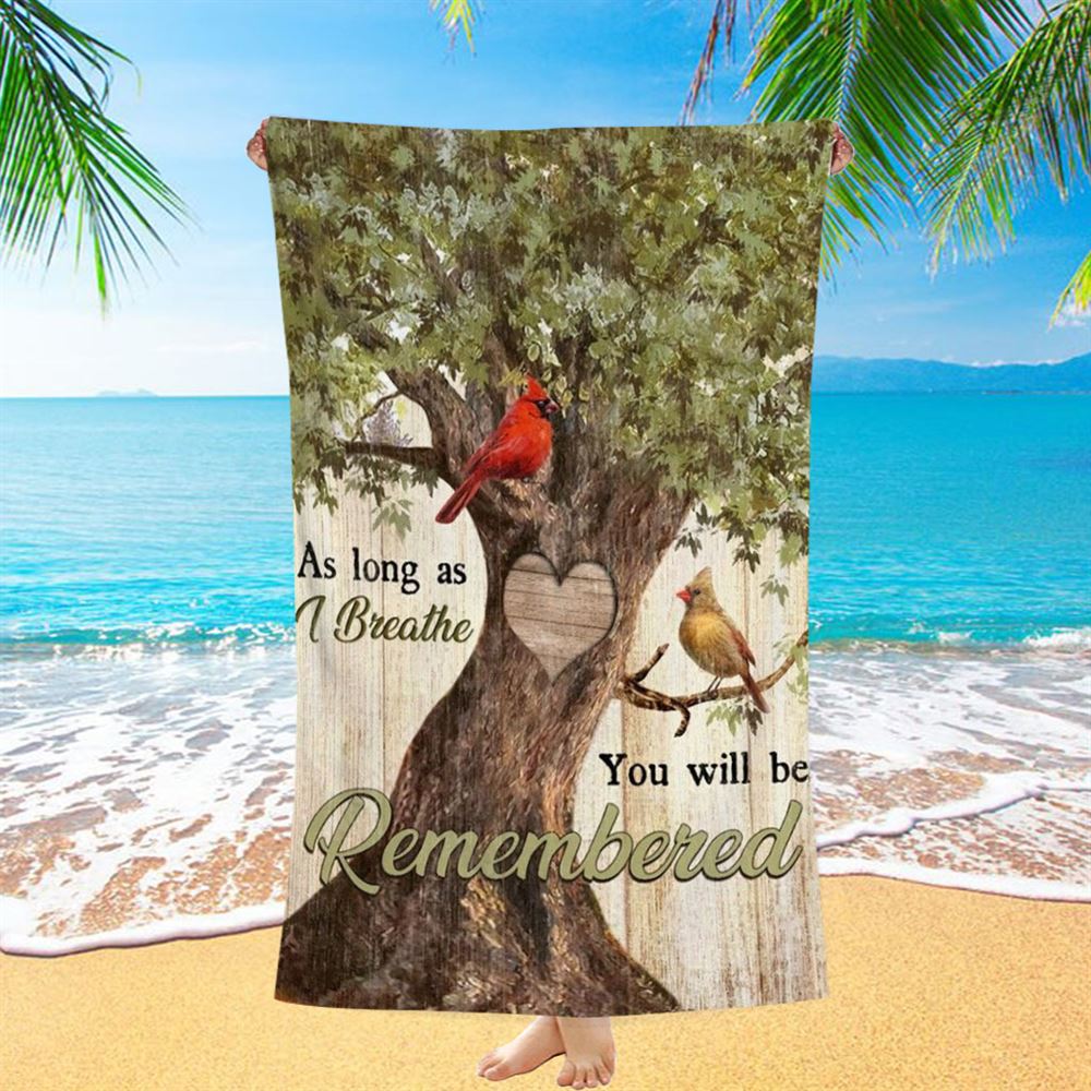 Cardinals Drawing, Oak Tree, Heart Shape, You Will Be Remembered Beach Towel, Christian Beach Towel, Christian Gift, Gift For Women