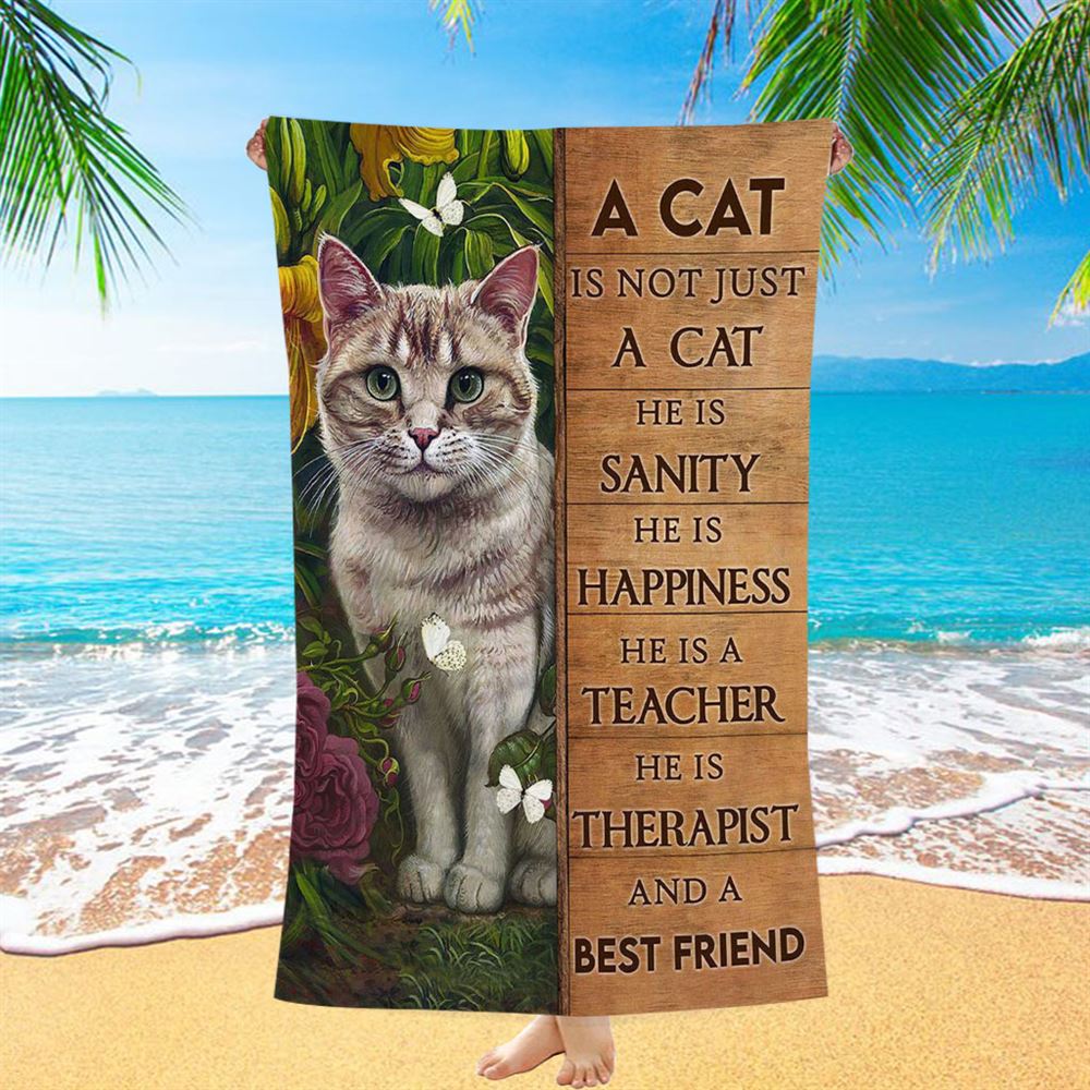 Cat Flower Garden Butterfly - A Cat Is Not Just A Cat Beach Towel - Christian Beach Towel - Bible Verse Beach Towel