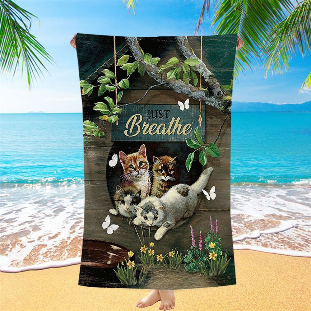 Cat Lovers Just Breathe Beach Towel - Christian Beach Towel - Gift For Cat Lover