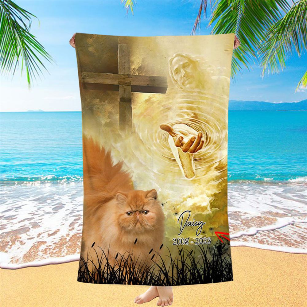 Cat Memorial Beach Towel - Take My Hand Jesus - Pet Loss Gifts