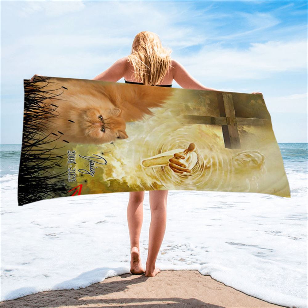 Cat Memorial Beach Towel - Take My Hand Jesus - Pet Loss Gifts