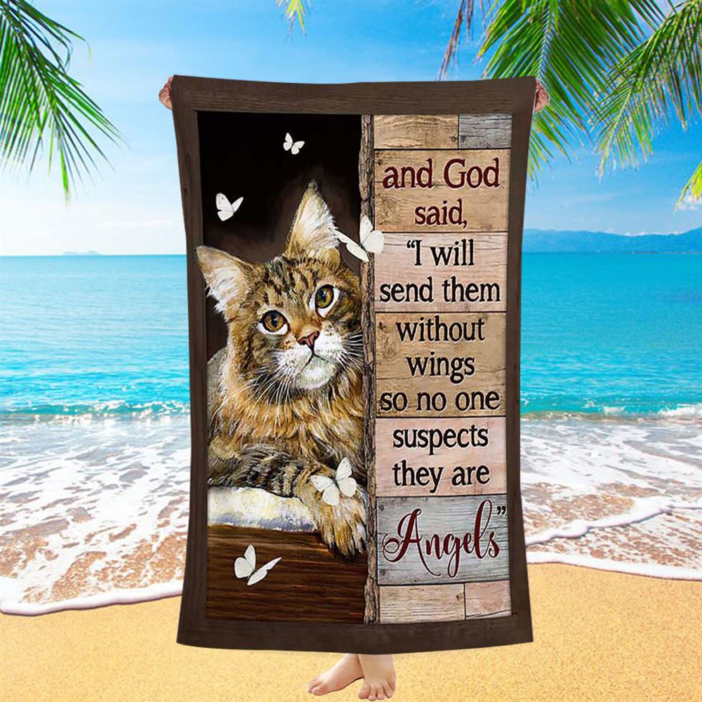 Cat White Butterfly I Will Send Them Without Wings Beach Towel - Christian Beach Towel - Gift For Cat Lover