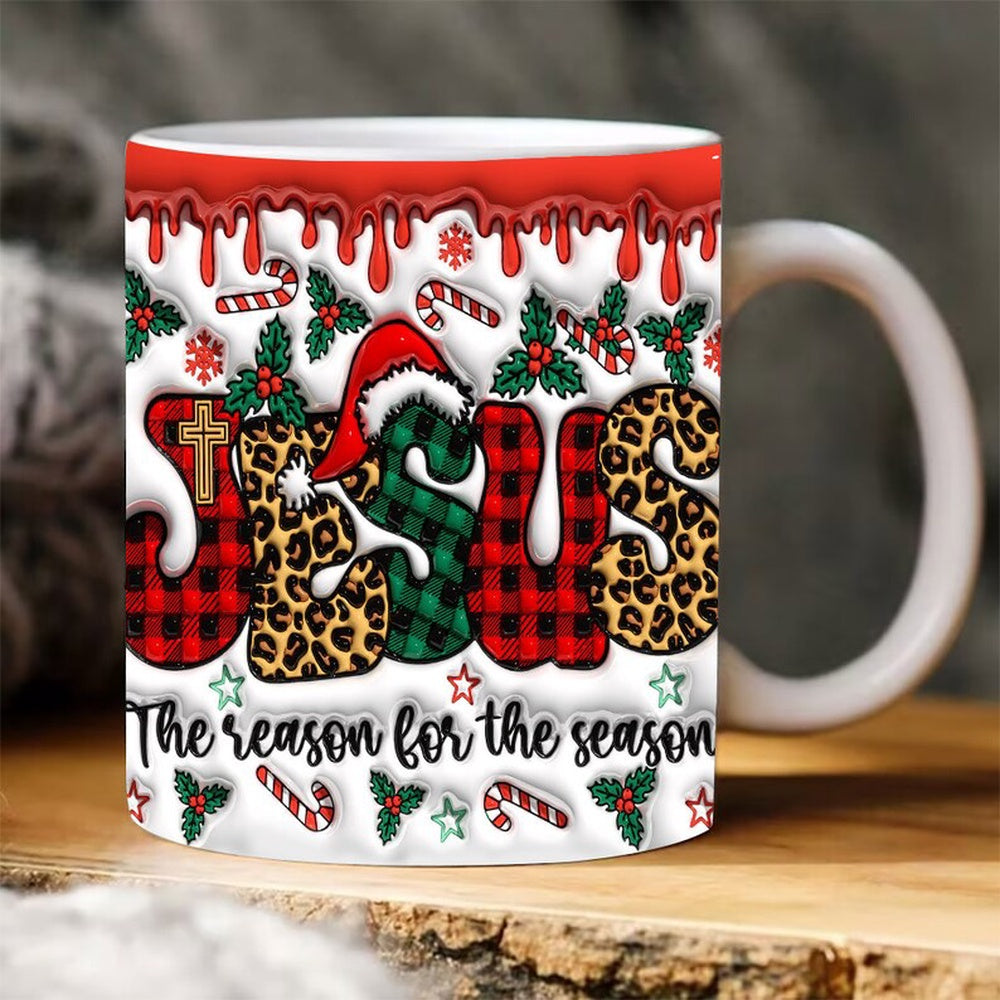 Christian 3D Mug, 3D Jesus The Reason For The Season Inflated Mug, Bible Verse Inflated Mug, 3D Jesus Mug, Religious 3D Mug