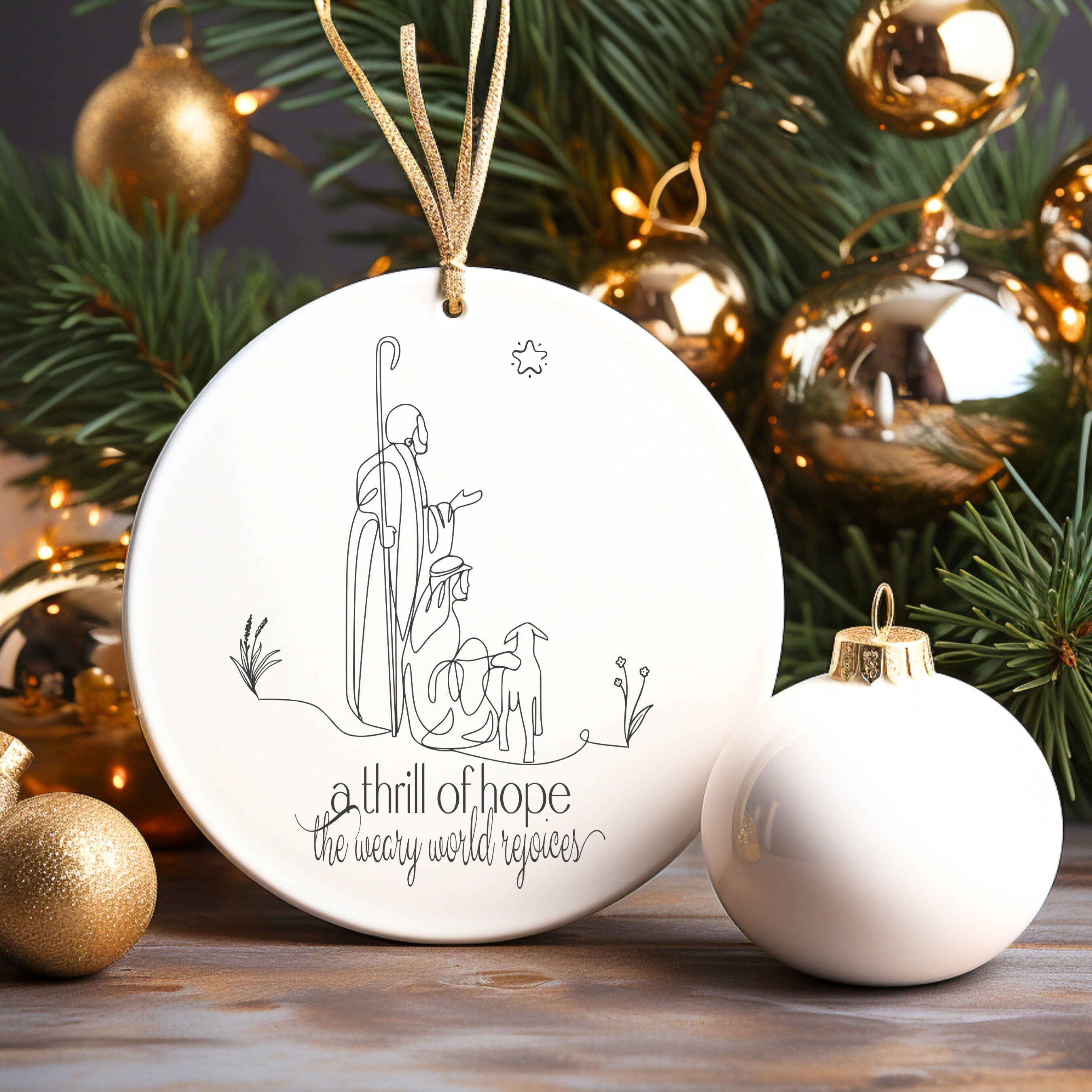 14Christian Christmas Decoration Modern Christian Christmas Tree Ornament Gift, Shepherd Xmas Scene Bauble, True Story Religious Tree De