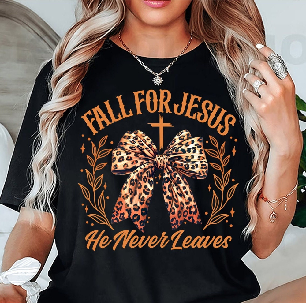 Christian Halloween Shirt, Fall For Jesus He Never Leaves Shirt, Fall Religious Shirt, Funny Pumpkin Christian Halloween, Halloween T-shirt