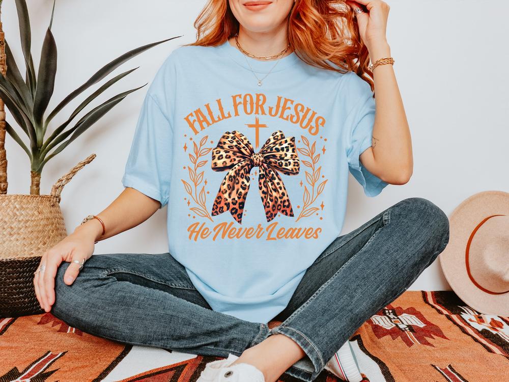 Christian Halloween Shirt, Fall For Jesus He Never Leaves Shirt, Fall Religious Shirt, Funny Pumpkin Christian Halloween, Halloween T-shirt