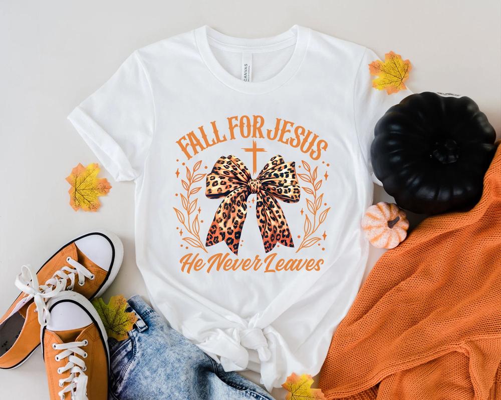 Christian Halloween Shirt, Fall For Jesus He Never Leaves Shirt, Fall Religious Shirt, Funny Pumpkin Christian Halloween, Halloween T-shirt