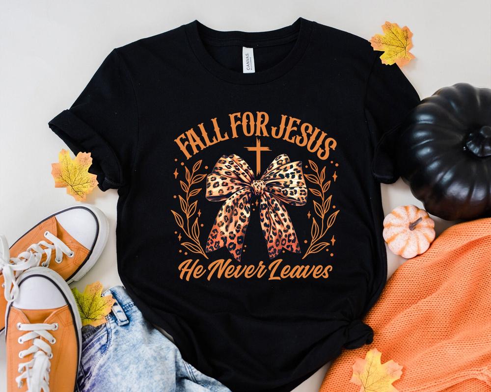 Christian Halloween Shirt, Fall For Jesus He Never Leaves Shirt, Fall Religious Shirt, Funny Pumpkin Christian Halloween, Halloween T-shirt