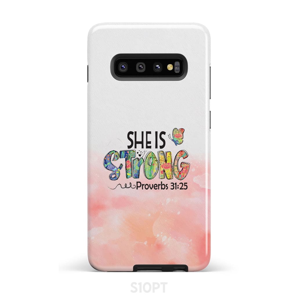 Christian Phone Case She Is Strong Proverbs 3125 Butterfly - Christian Gifts for Women