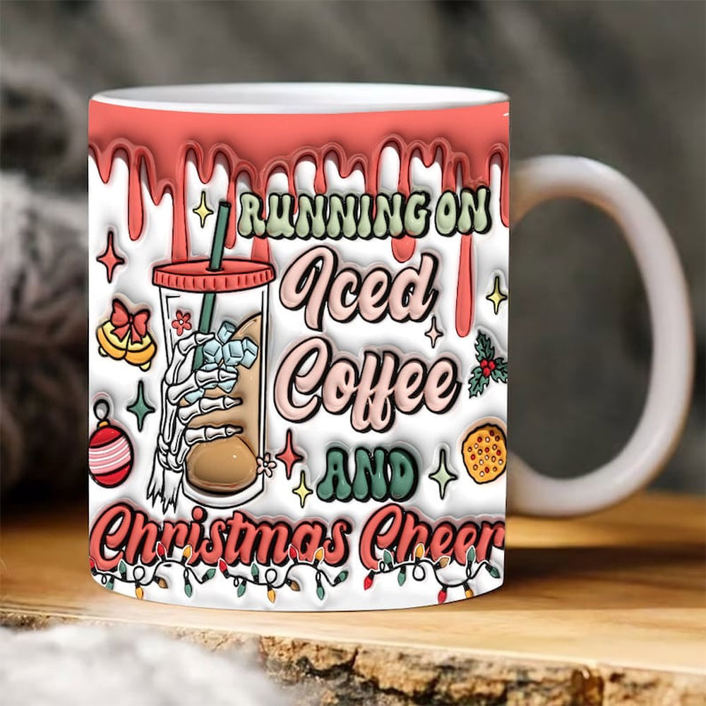 Christmas 3D Mug, 3D Iced Coffee And Christmas Cheer Inflated Tumbler Wrap, 3D, Santa Mug, Gift For Christmas