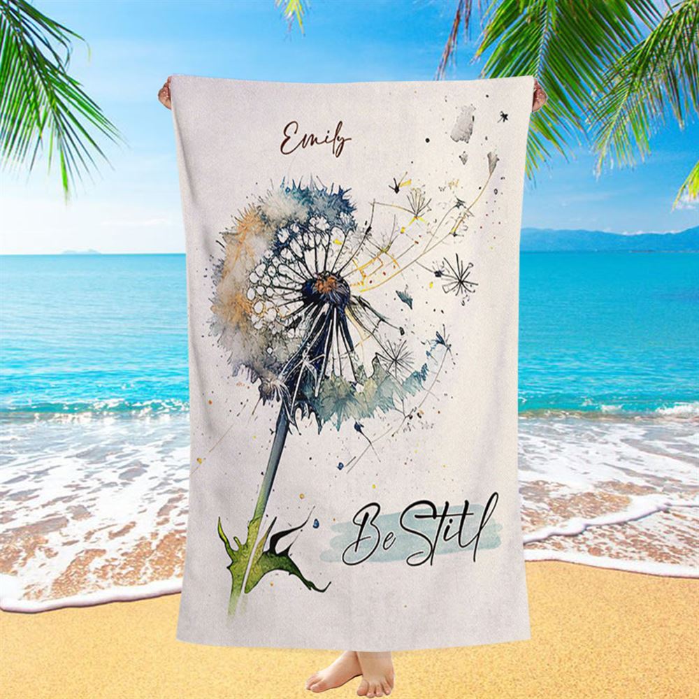 Dandelion Be Still Personalized Beach Towel - Christian Beach Towel - Bible Verse Gift For Women Of God