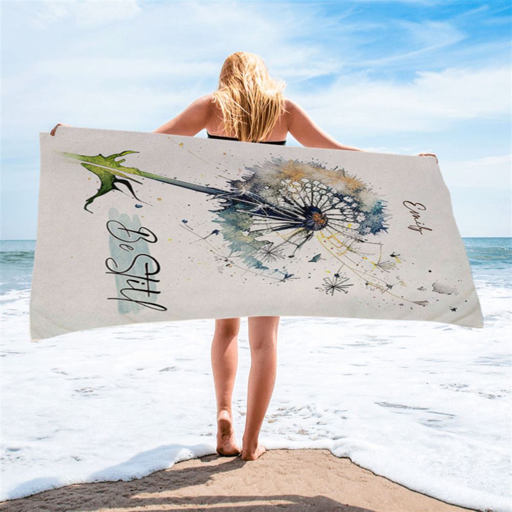 Dandelion Be Still Personalized Beach Towel - Christian Beach Towel - Bible Verse Gift For Women Of God