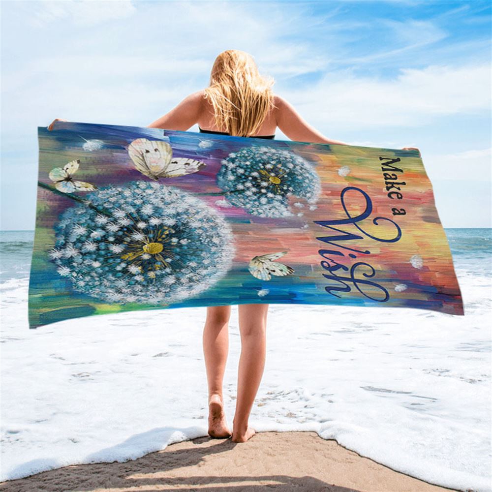 Dandelion Make A Wish Beach Towel - Bible Verse Beach Towel - Christian Inspirational Beach Towel