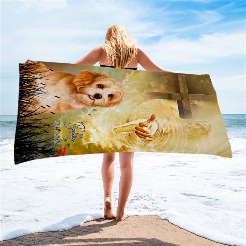 Dog Memorial Beach Towel - Take My Hand Jesus - Pet Loss Gifts