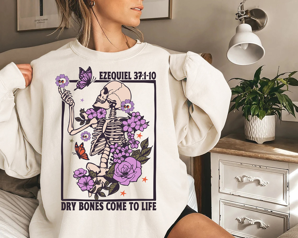 Dry Bones Come To Life Shirt - Christian Skeleton Shirt Christian Halloween Gift Floral Skeleton T-Shirt Bible Verse Shirt Ezekiel 374-5