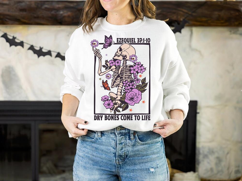 Dry Bones Come To Life Shirt - Christian Skeleton Shirt Christian Halloween Gift Floral Skeleton T-Shirt Bible Verse Shirt Ezekiel 374-5