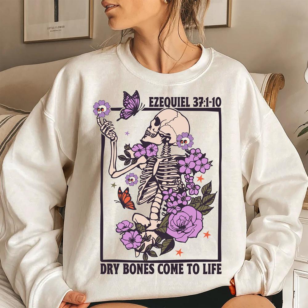 Dry Bones Come To Life Shirt - Christian Skeleton Shirt Christian Halloween Gift Floral Skeleton T-Shirt Bible Verse Shirt Ezekiel 374-5