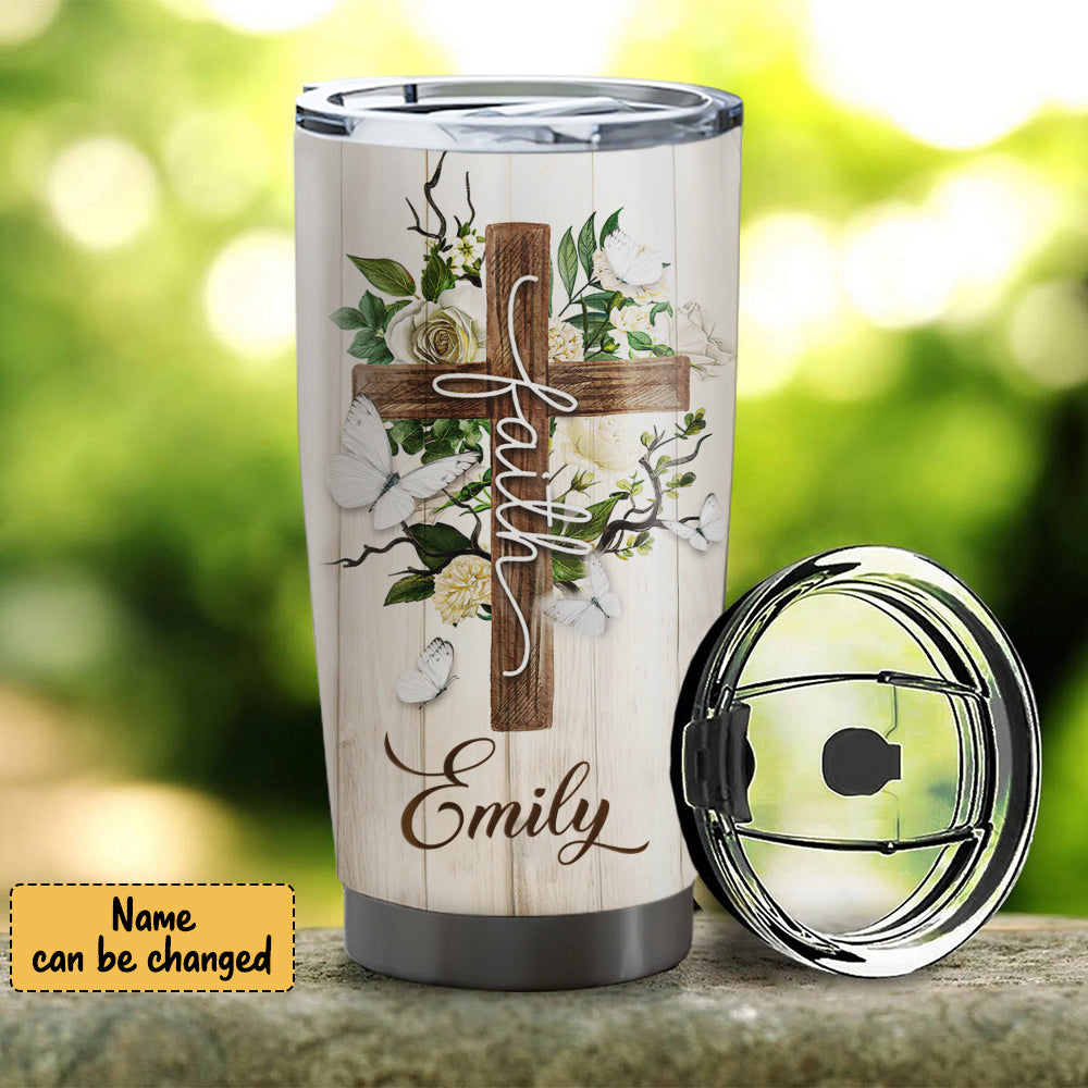 Faith And Cross - For God - Personalized Tumbler - Stainless Steel Tumbler - 20oz Tumbler - Tumbler For Cold Drinks