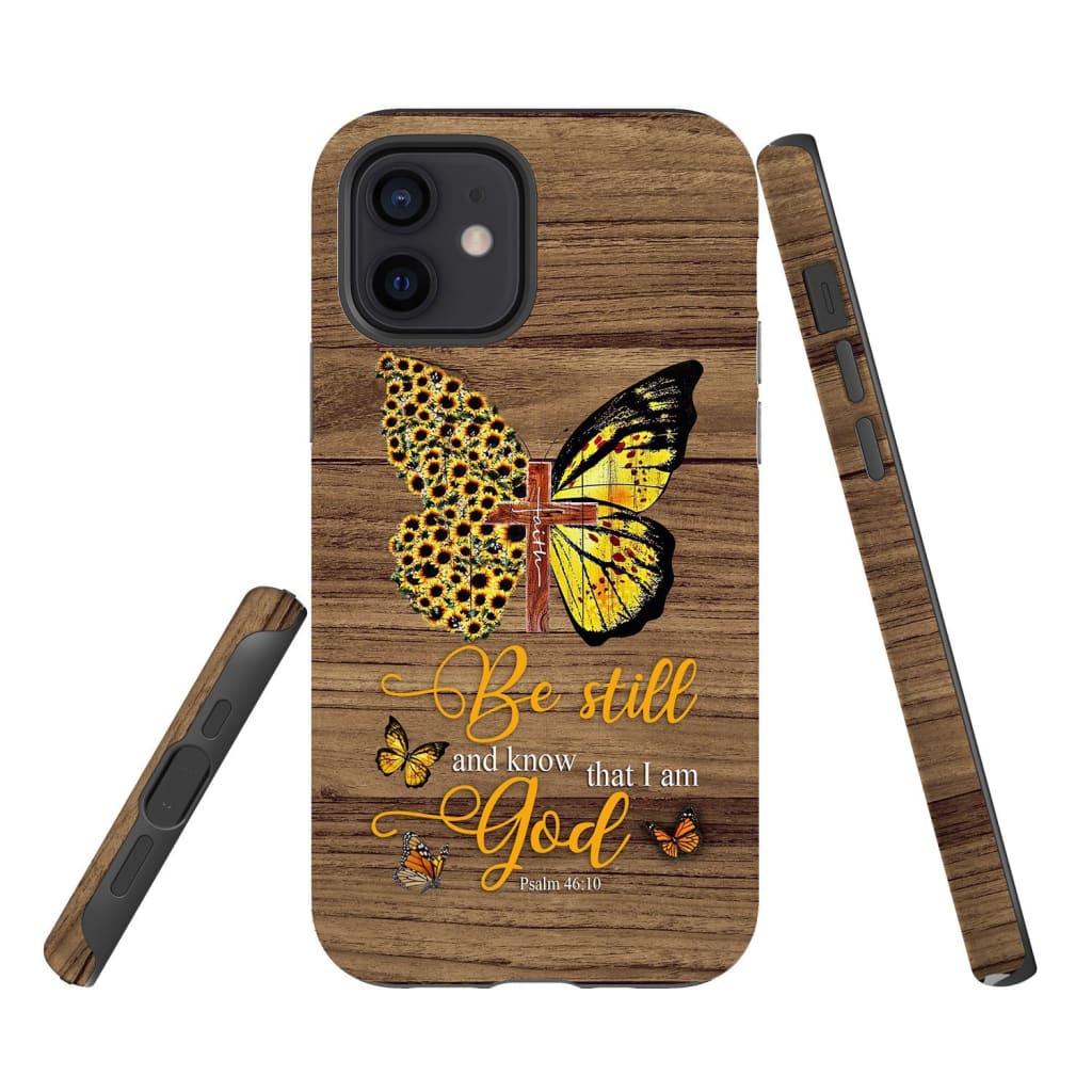 Faith Cross Sunflower Butterfly Be Still And Know Psalm 4610 Bible Verse Phone Case - Bible Verse Phone Cases Samsung