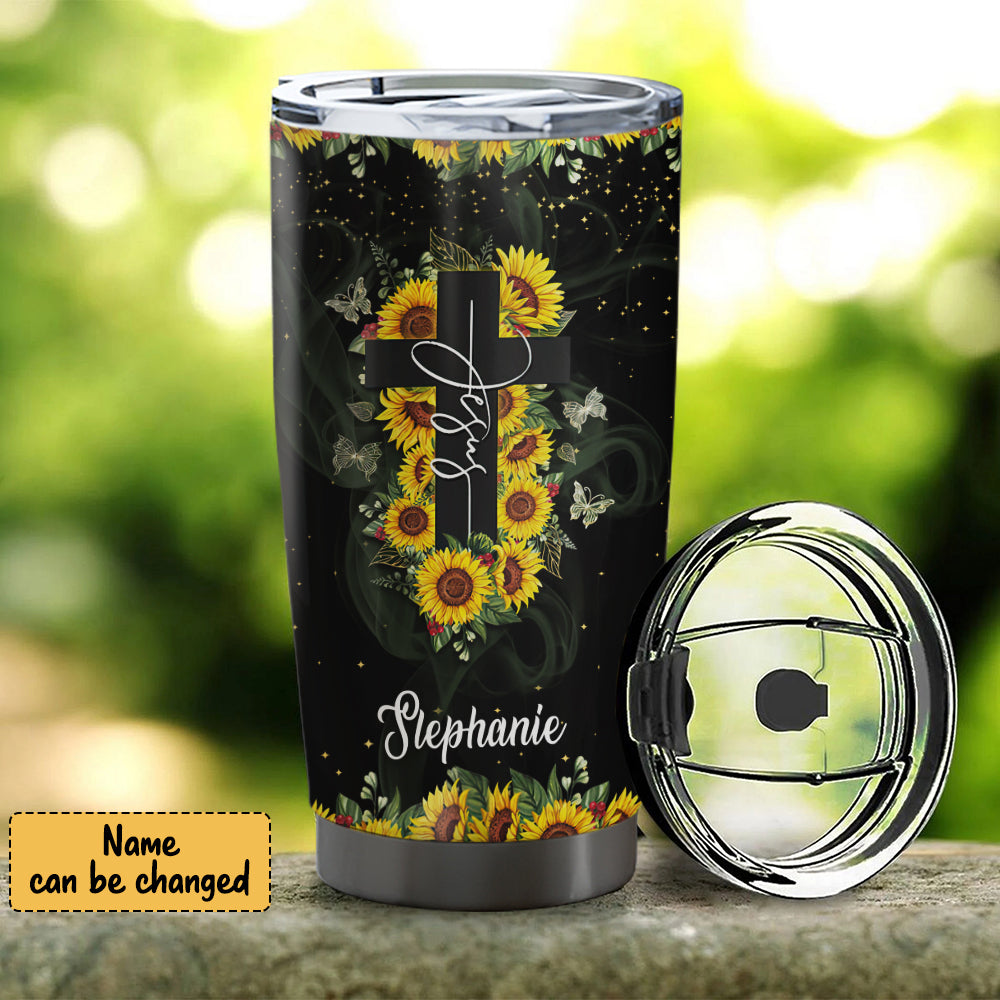 Faith Hope Love - Sunflower - Personalized Tumbler - Stainless Steel Tumbler - 20oz Tumbler - Tumbler For Cold Drinks