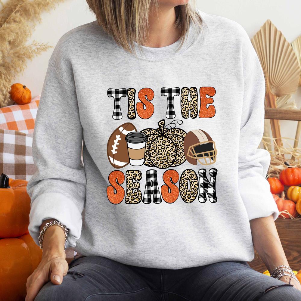 Fall Pattern Tis the Season Sweatshirt ,All Fall Halloween Sweatshirt, Fall Lover Gift, Football Season Halloween Sweatshirt