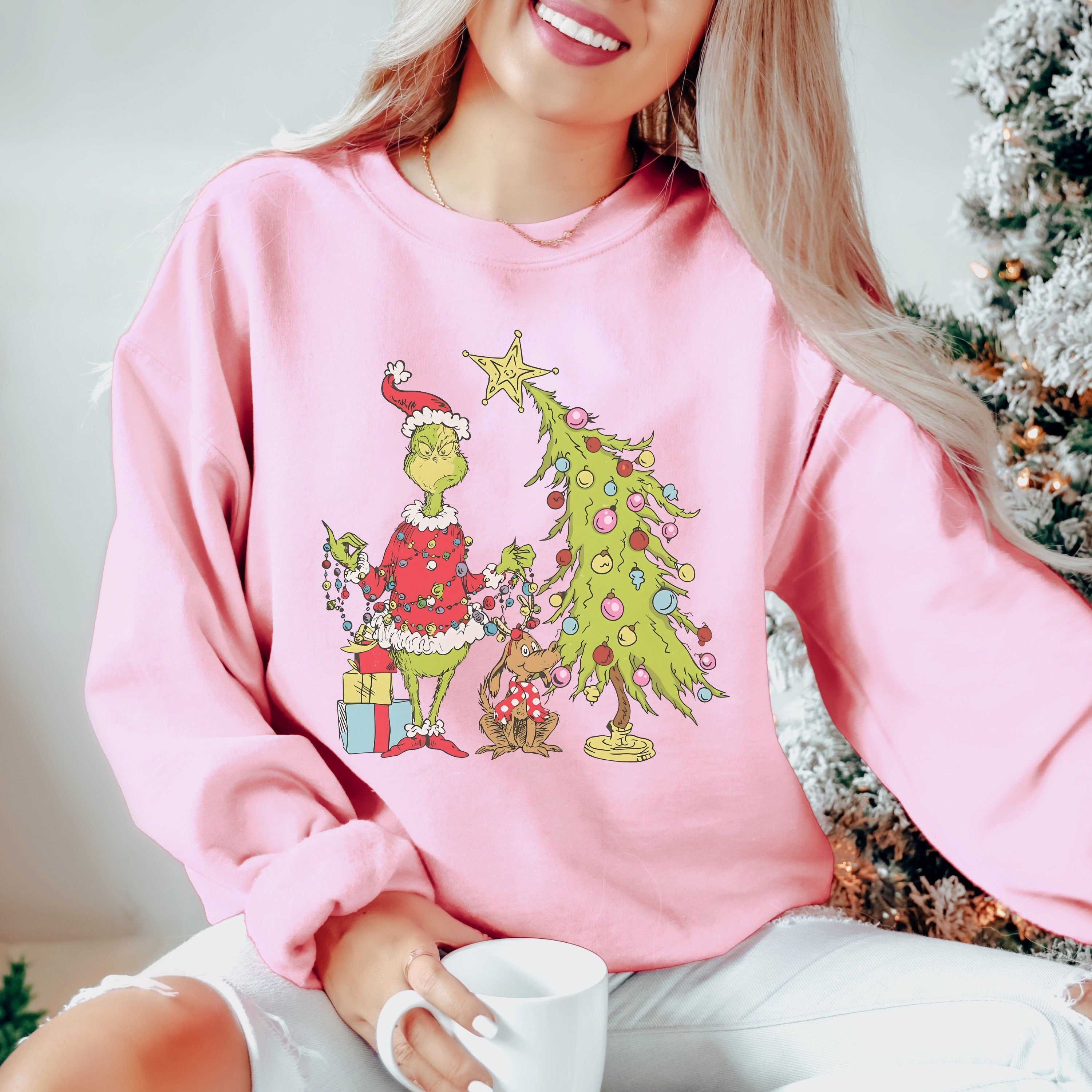 Grinch Christmas Tree Crewneck Sweatshirt, Whimsical Grinch Max Tree Sweater, Festive Retro Shirt, Xmas Hoodie, Grinch Holidays Jumper