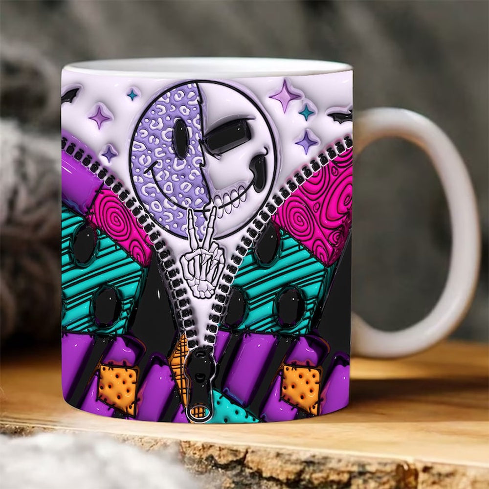 Halloween 3D Mug, 3D Halloween Smiley Face Zipper Inflated Tumbler Wrap, Halloween 3D Inflated Mug, Halloween 3D Coffee Mug