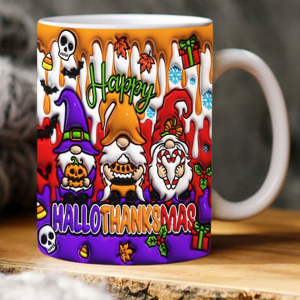 Halloween 3D Mug, 3D Happy Hallothanksmas Inflated Mug, Halloween 3D Inflated Mug, Halloween 3D Coffee Mug