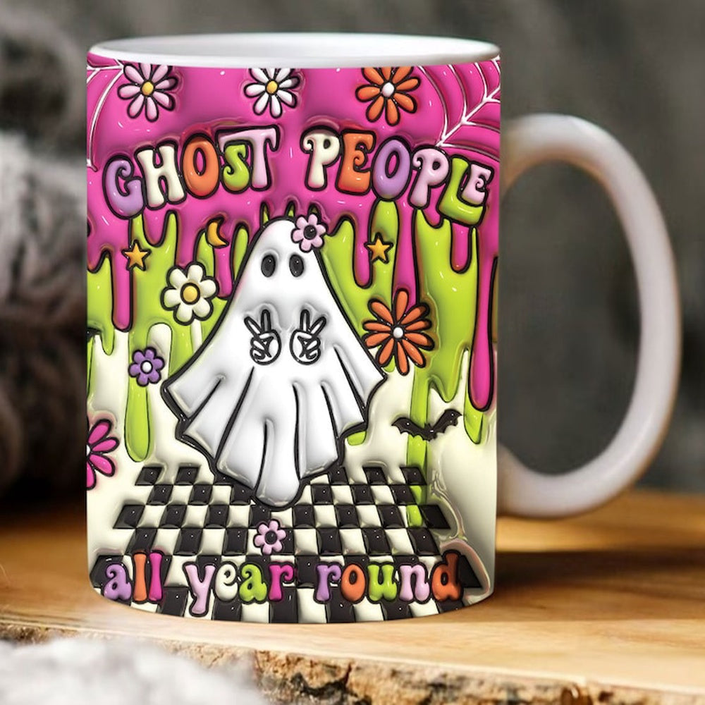 Halloween 3D Mug, 3D I Ghost People All Year Round Inflated Mug, Halloween 3D Inflated Mug, Halloween 3D Coffee Mug