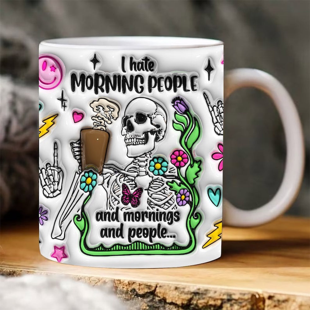 Halloween 3D Mug, 3D I Hate Morning People Inflated Mug, Halloween 3D Inflated Mug, Halloween 3D Coffee Mug