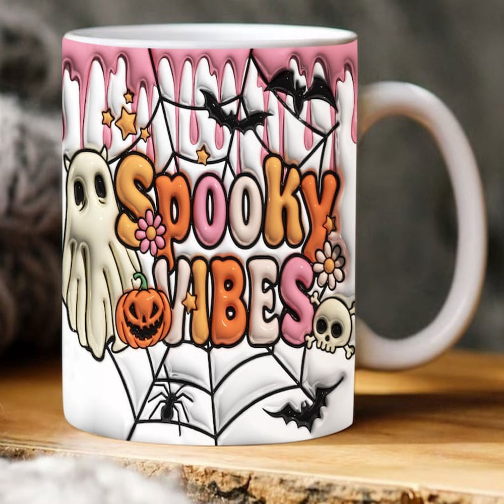 Halloween 3D Mug, 3D Inflated Retro Spooky Vibes Mug, Halloween 3D Inflated Mug, Halloween 3D Coffee Mug