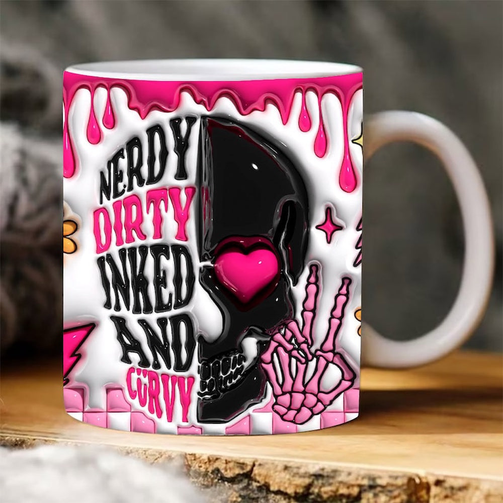 Halloween 3D Mug, 3D Nerdy Dirty Inked And Curvy Inflated Mug, Halloween 3D Inflated Mug, Halloween 3D Coffee Mug