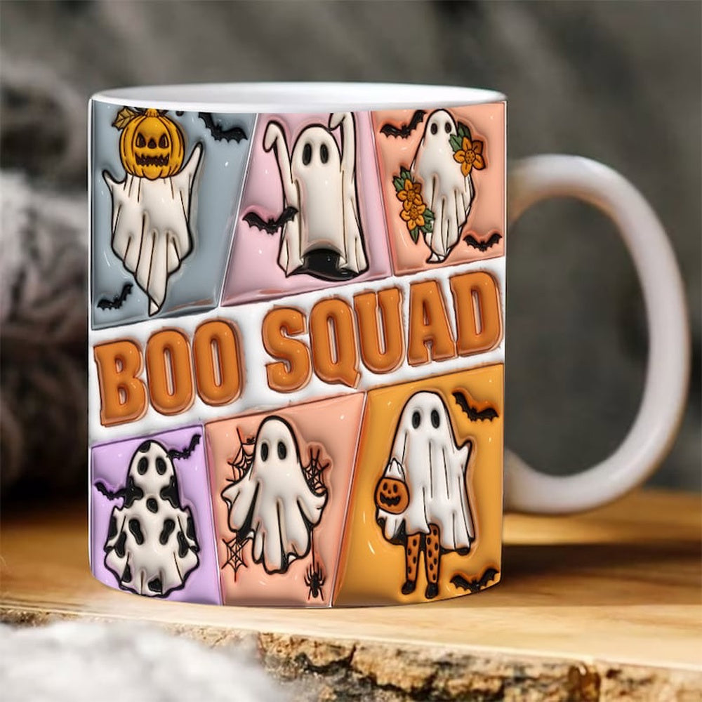 Halloween 3D Mug, 3D Retro Boo Squad Halloween Inflated Mug, Halloween 3D Inflated Mug, Halloween 3D Coffee Mug