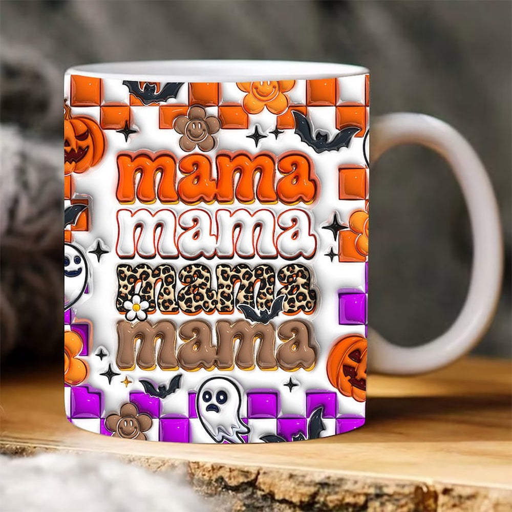 Halloween 3D Mug, 3D Retro Groovy Halloween Mama Inflated Mug, Halloween 3D Inflated Mug, Halloween 3D Coffee Mug