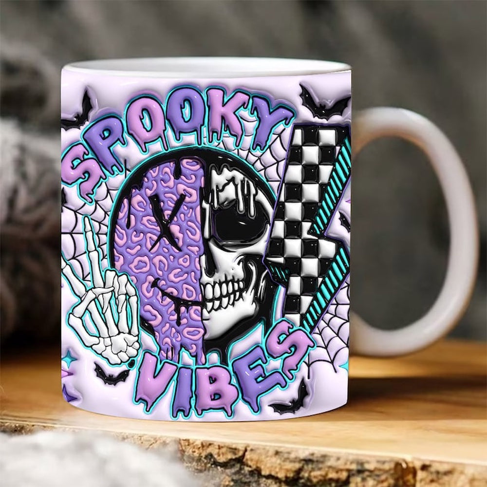 Halloween 3D Mug, 3D Spooky Vibes Halloween Inflated Mug, Halloween 3D Inflated Mug, Halloween 3D Coffee Mug