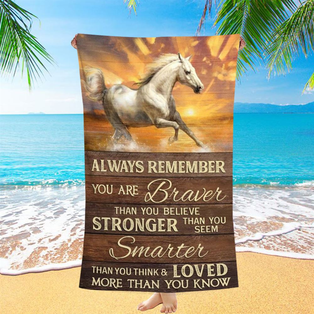 Horse Brilliant Sunset You Are Braver Than You Believe Beach Towel, Christian Beach Towel, Christian Gift, Gift For Women