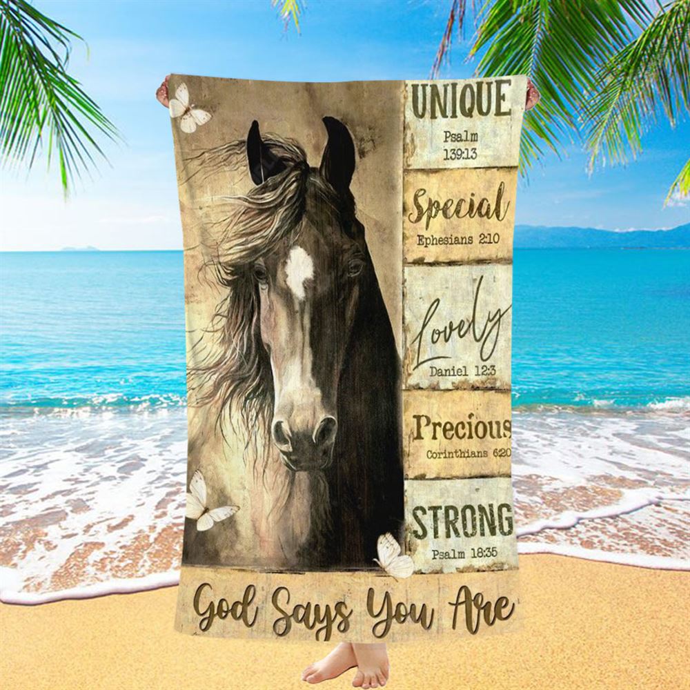 Horse Yellow Background God Says You Are Beach Towel, Christian Beach Towel, Christian Gift, Gift For Women