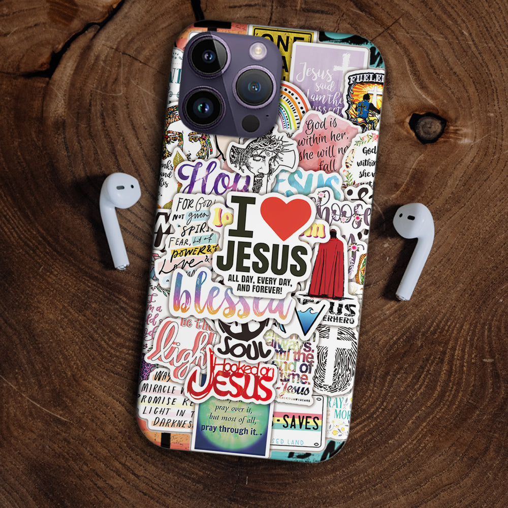 I Love Jesus All Day Sticker Personalized Phone Case - Christian Phone Case - Bible Verse Phone Case