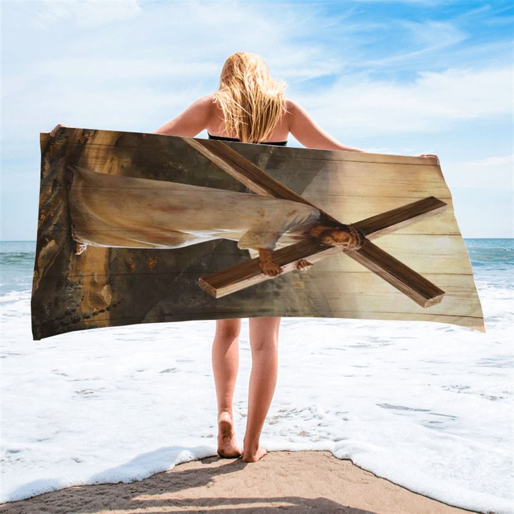 Jesus Carrying The Cross Beach Towel, Christian Beach Towel, Christian Gift, Gift For Women