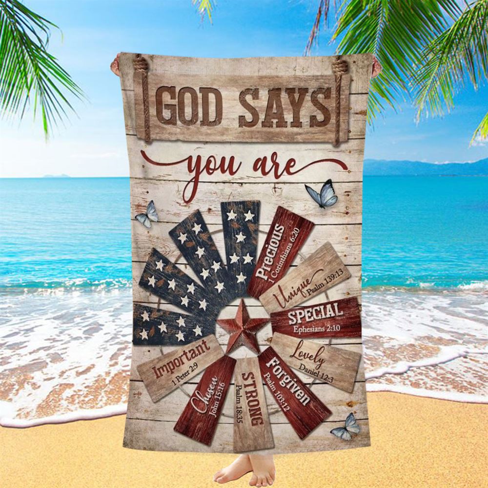 Jesus Christ Star Symbol God Says You Are Beach Towel, Christian Beach Towel, Christian Gift, Gift For Women