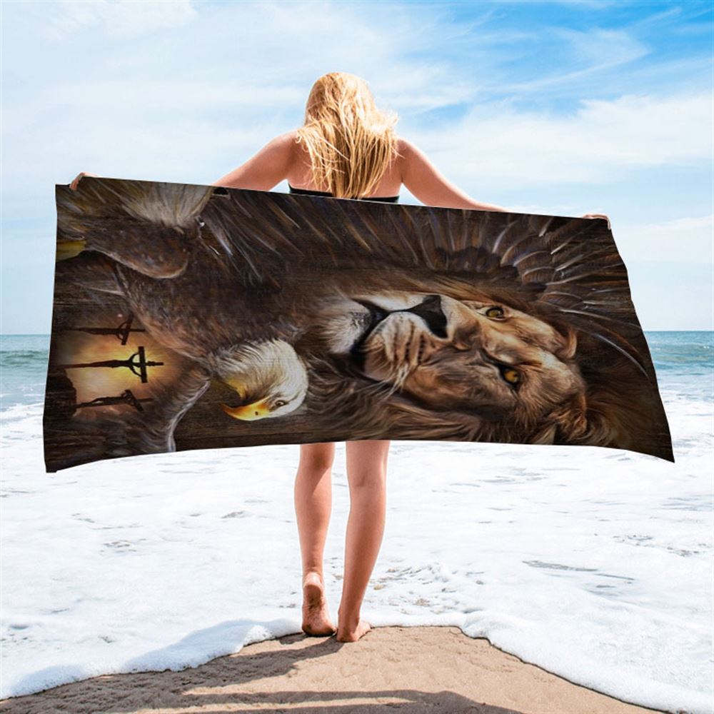 Lion Of Judah, Eagle Drawing, King Of Kings, Jesus Cross Beach Towel, Christian Beach Towel, Christian Gift, Gift For Women