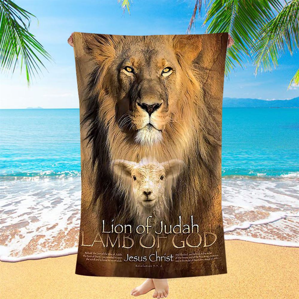 Lion Of Judah Lamb Of God Beach Towel - Lion Beach Towel - Christian Inspirational Beach Towel