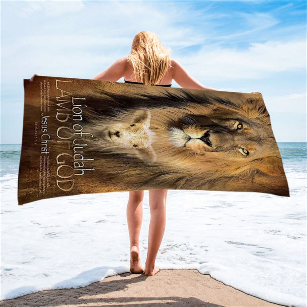 Lion Of Judah Lamb Of God Beach Towel - Lion Beach Towel - Christian Inspirational Beach Towel