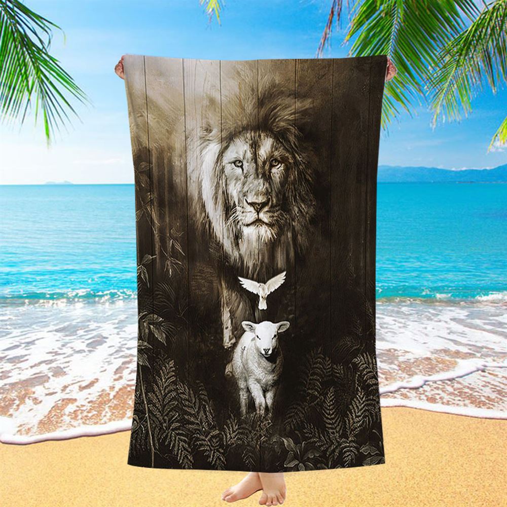 Lion Of Judah Lamb Of God Dove Beach Towel - Lion Beach Towel - Christian Beach Towel - Religious Beach Towel