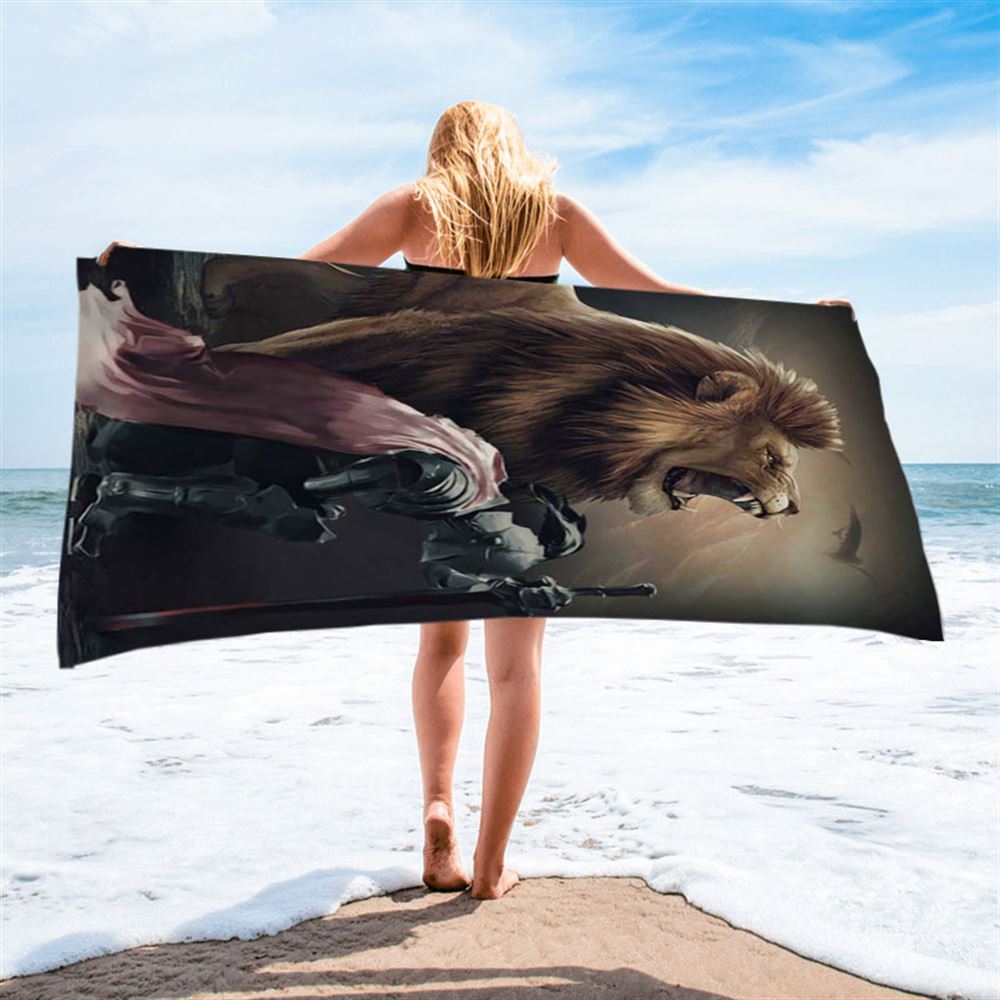 Lion Of Judah The Knight Of God Beach Towel - Lion Beach Towel - Christian Beach Towel - Religious Beach Towel