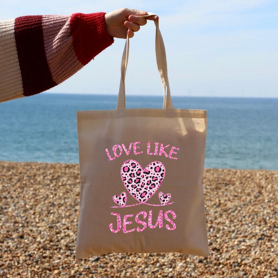 Love Like Jesus Canvas Tote Bags - Christian Tote Bags - Printed Canvas Tote Bags - Cute Tote Bags - Religious Tote Bags - Gift For Christian