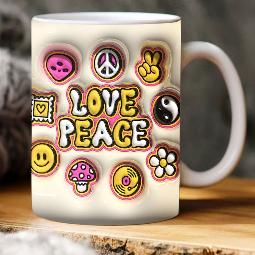 Love Peace 3D Inflated Tumbler Wrap, 3D Coffee Mug, Cute 3D Inflated Mug, Birthday Gift, Christimas Gift