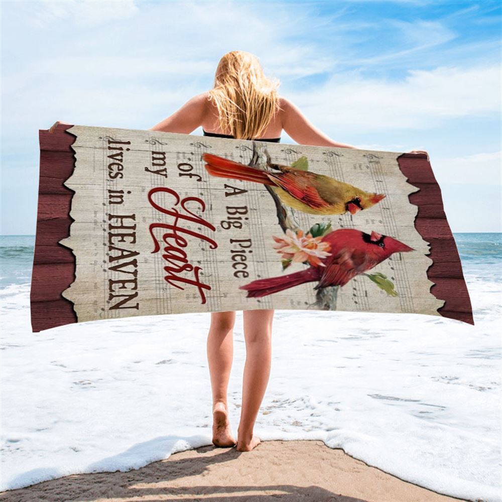 Male And Female Cardinals A Piece Of My Heart In Heaven Beach Towel, Christian Beach Towel, Christian Gift, Gift For Women